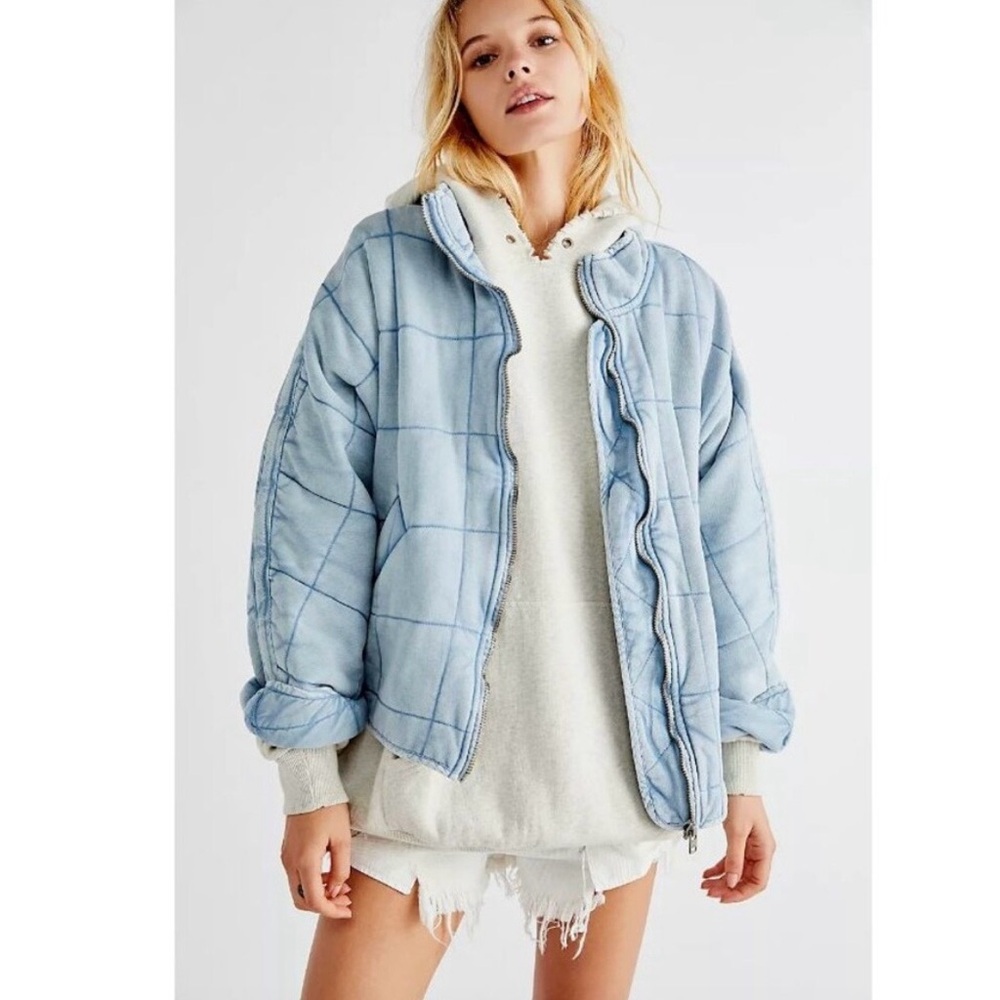 Free People Dolman Light Blue Quilted Puffer Jacket